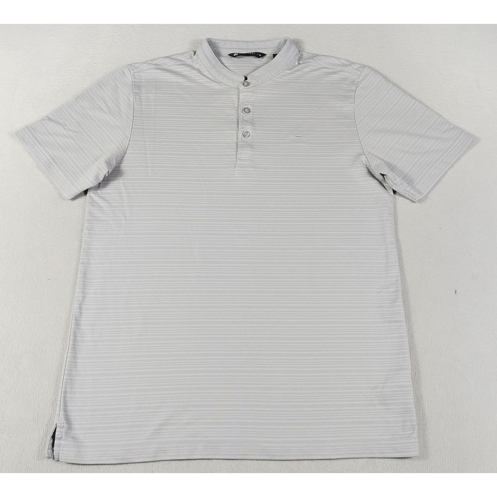 TravisMathew Sunny Days Ahead Polo Shirt Men Medium Gray Stripe Golf Performance